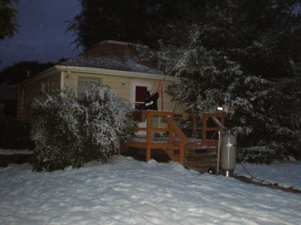 flocking trees with fake snow