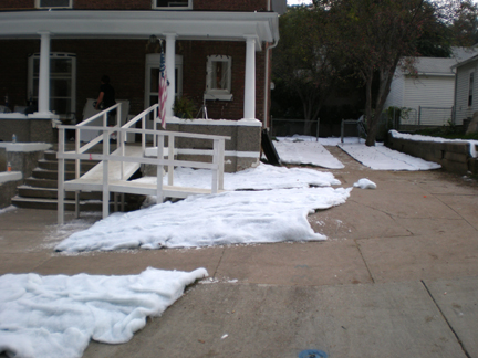 faux snow covers  the ground with snow blankets