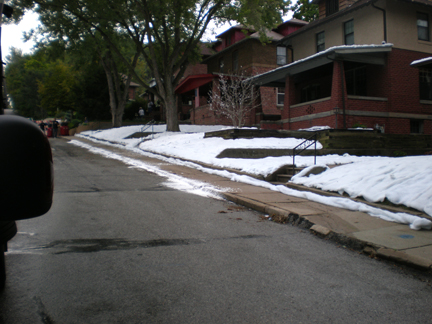 fake snow  street is converted into a winter scene