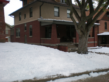 fake snow on a city block for a movie