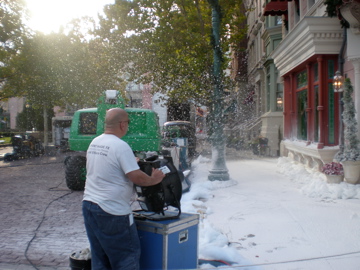 Snow machines spraying in TV shoot
