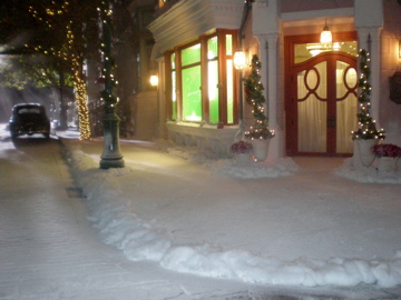 street scene covered in fake snow
