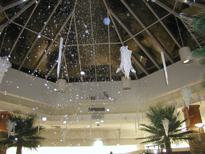 Falling snow at a mall event