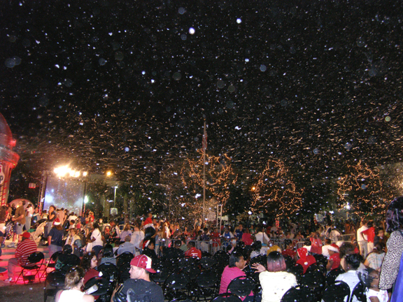 snow machines at an city event