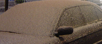 fake snow snowcel sprayed  on to a car