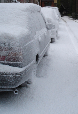 fake snowcel sprayed on a car