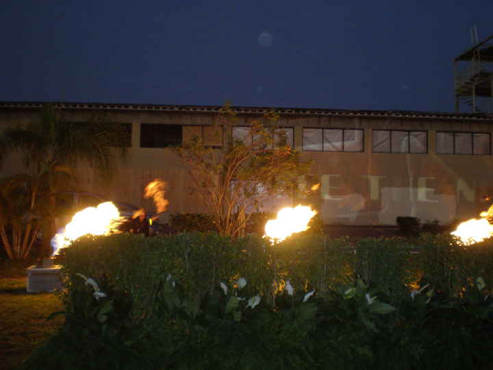 propane flames at a  gala party