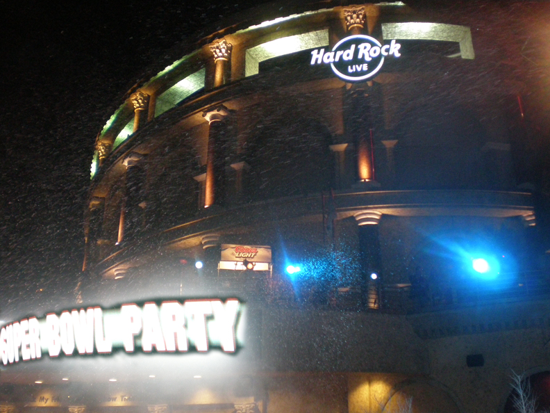 Snow at universal studios hard rock  for a super machines rentalsbowl event